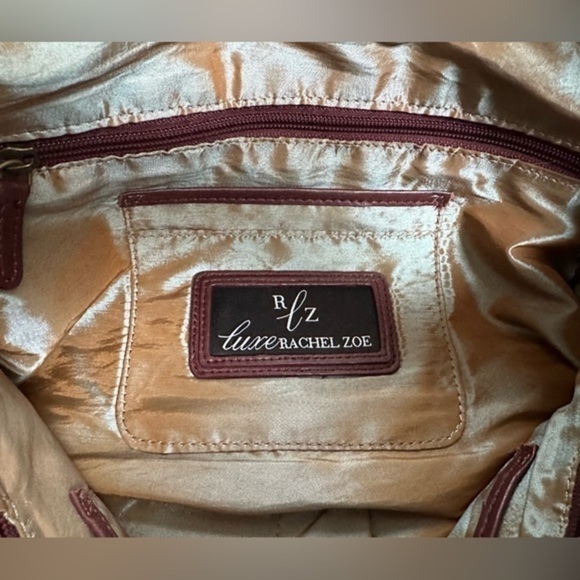 BURGUNDY RACHEL ZOE LUXE LEATHER SATCHEL FRINGE ZIPPER TASSELS - Picture 10 of 16